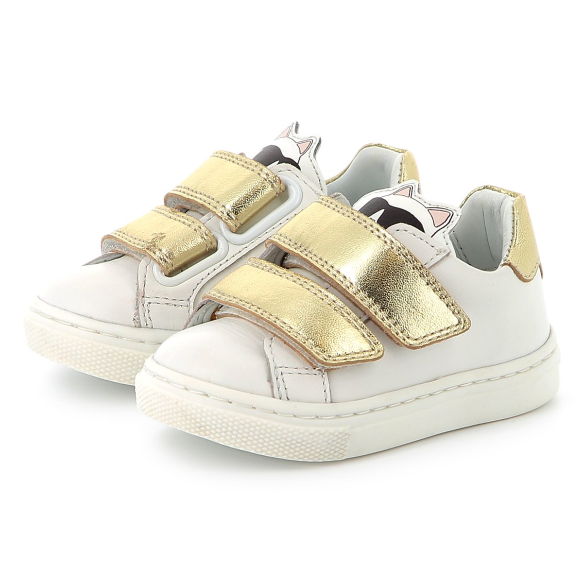 Sneakers in pelle a strappo blanc, KARL LAGERFELD KIDS