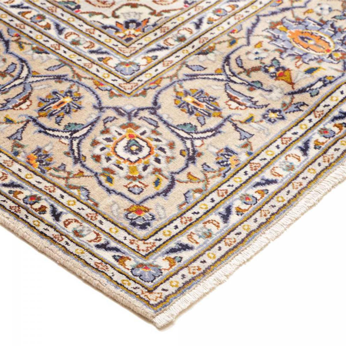 Tapis d'orient, motif oriental, noué main en laine, KASHAN 1 crème, beige, bleu, UN AMOUR DE TAPIS