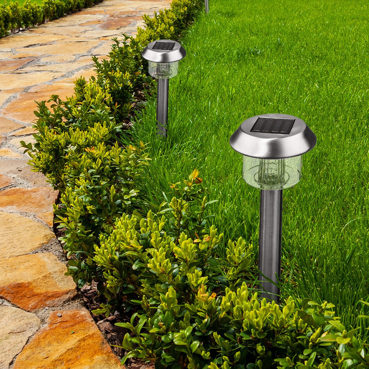 Lot de 8 Balises solaires à planter ALESIA inox, LUMISKY