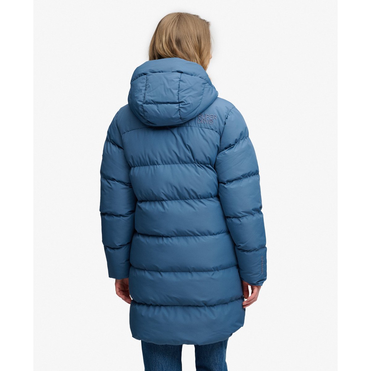 Doudoune Mi-longue à Capuche Sports bleu ardoise sec, SUPERDRY