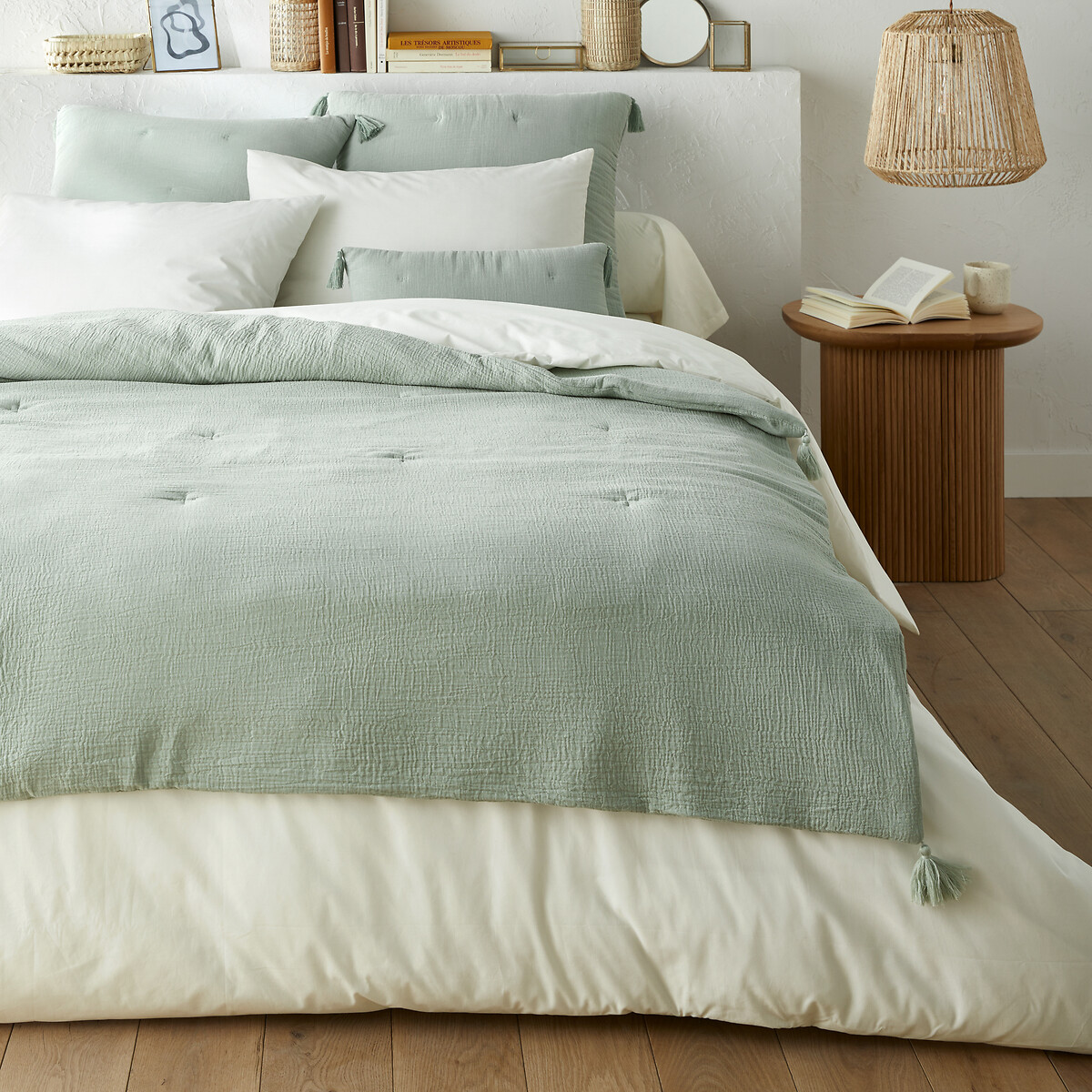 Housse de coussin matelassée gaze de coton, Kumla vert de gris, LA REDOUTE INTERIEURS