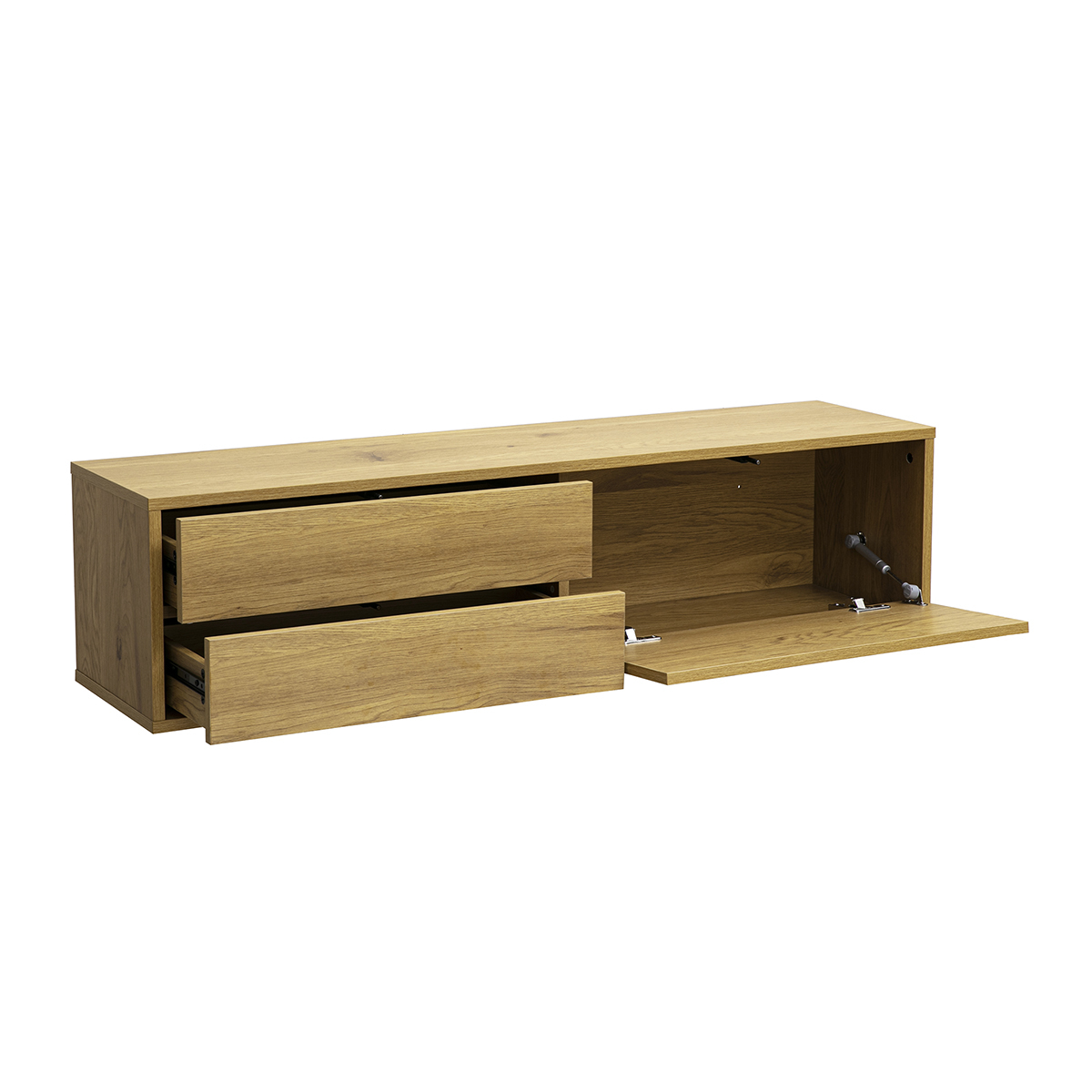Meuble TV mural finition bois clair chêne L120 cm FLEXO chêne clair, MILIBOO