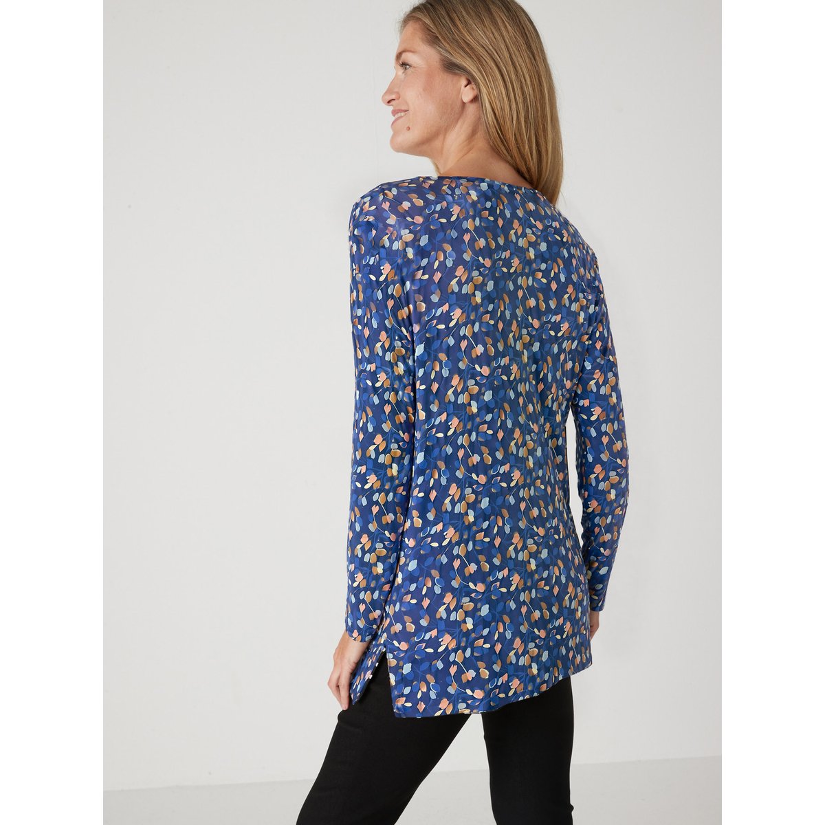 Tee-shirt tunique maille fluide imprimé marine, DAXON