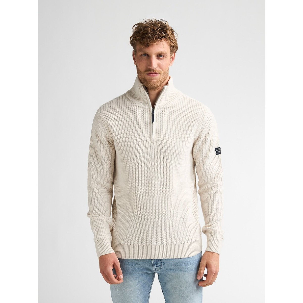Pull col montant en fine maille ecru, PETROL INDUSTRIES