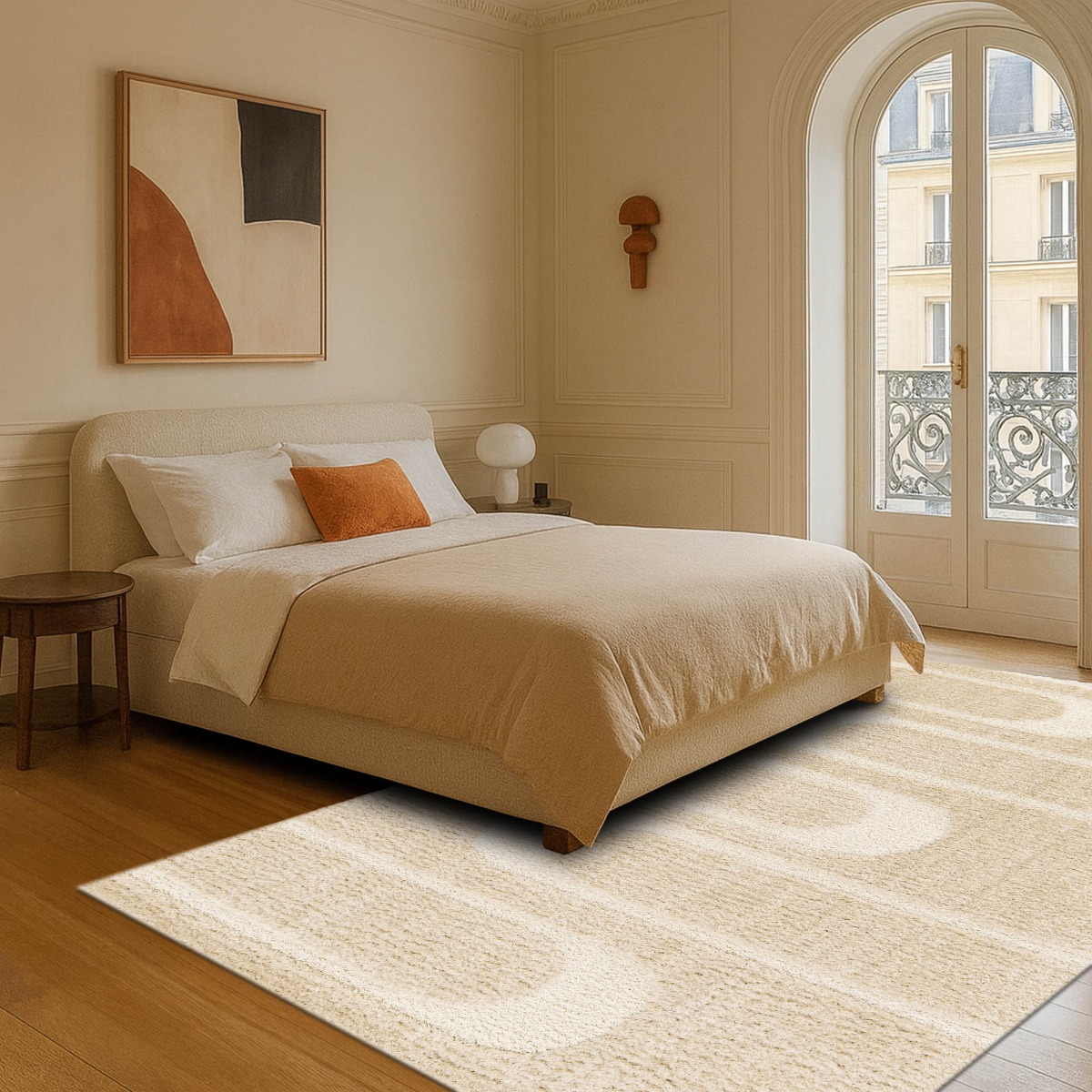 Tapis shaggy doux à relief géométrique  ORGANIC STREET beige, THE DECO FACTORY