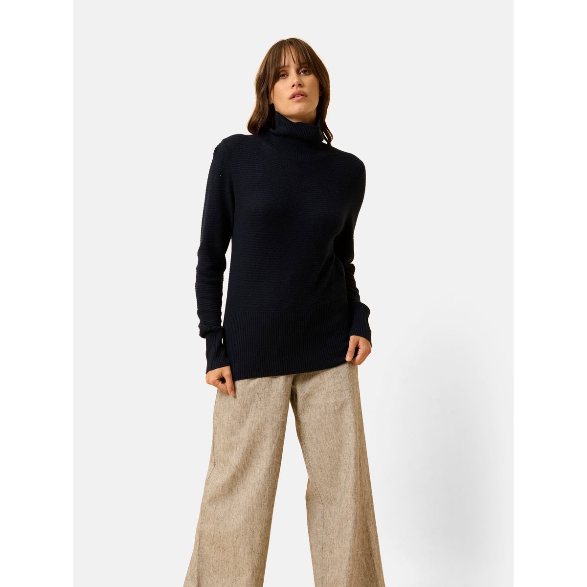Pull Col Roulé Navy Udny bleu foncé, JUST CASHMERE