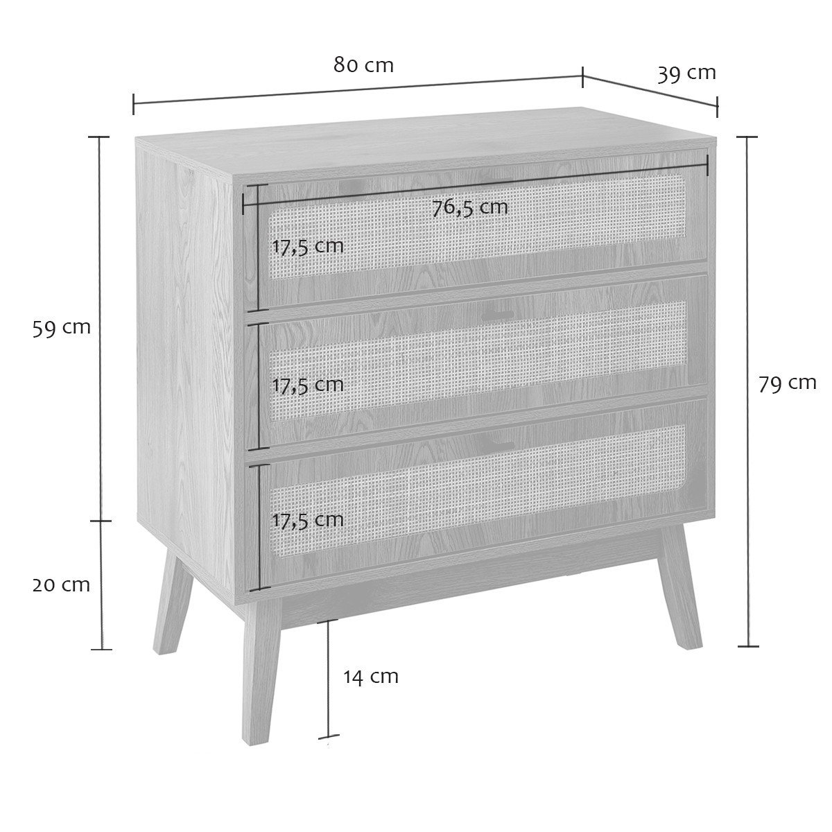 Commode 3 tiroirs - ALIA bois clair, CALICOSY