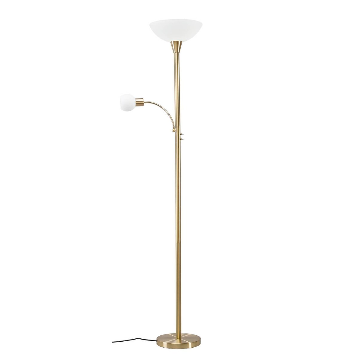 Lampadaire en métal moderne, Elaina laiton, blanc, blanc opale, LINDBY