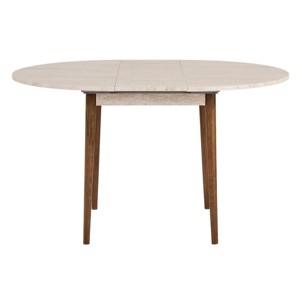 Table à manger ronde extensible KLARA travertin/ noyer, CALICOSY