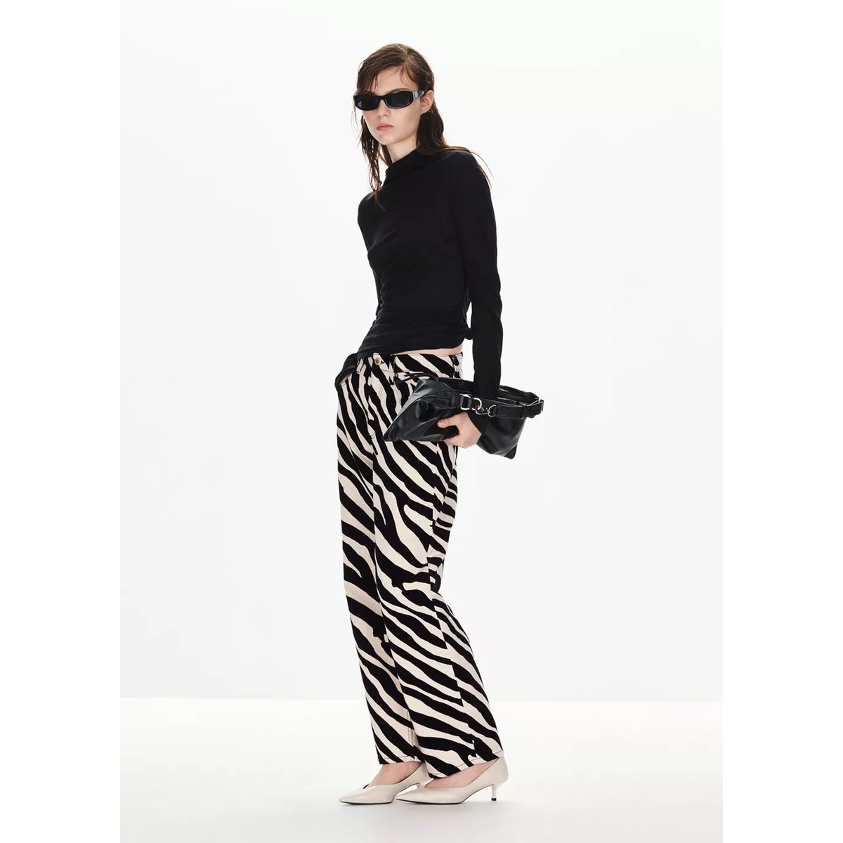Pantalon ballon imprimé zèbre blanc cassé, MANGO