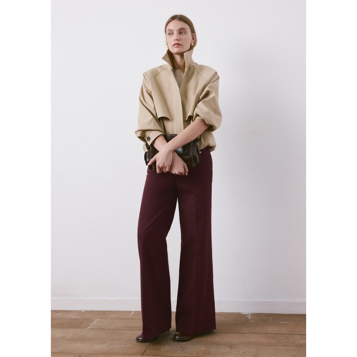 Jean large taille haute lie de vin, MANGO