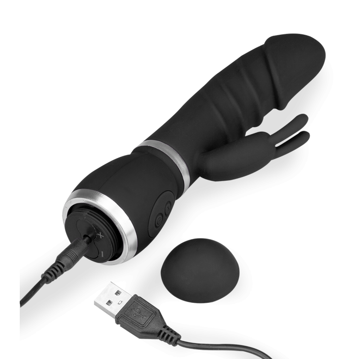 Mini vibro rabbit USB silicone gros gland noir, LOVE AND VIBES