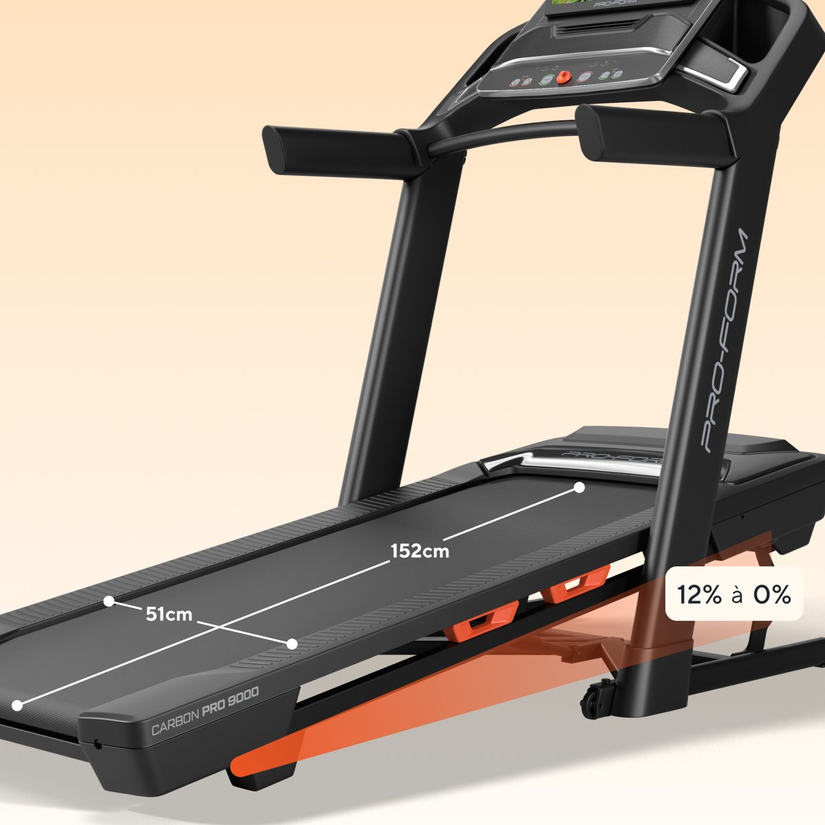 Tapis de course Carbon Pro 9000 / Inclinaison +12% / Écran tactile 16" noir, PROFORM FITNESS