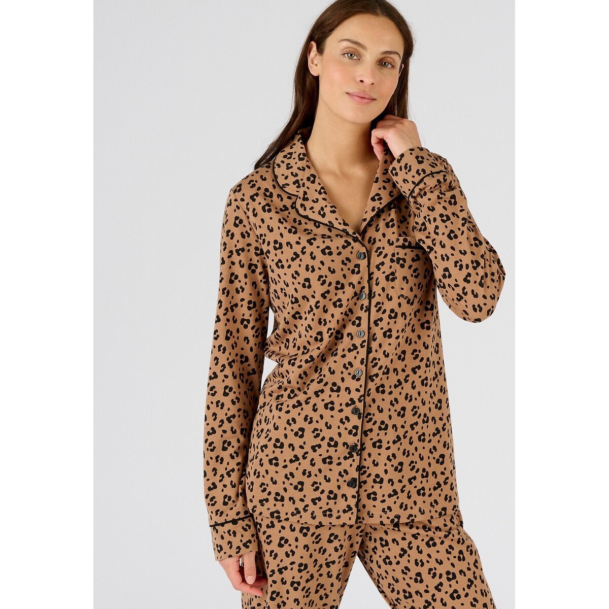 Pyjama en maille jersey Thermolactyl marron animalier, DAMART
