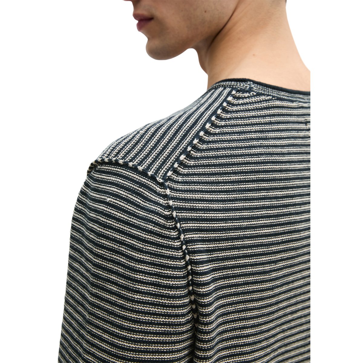 Pull-over regular en coton bio et en lin bleu foncé, MARC O'POLO