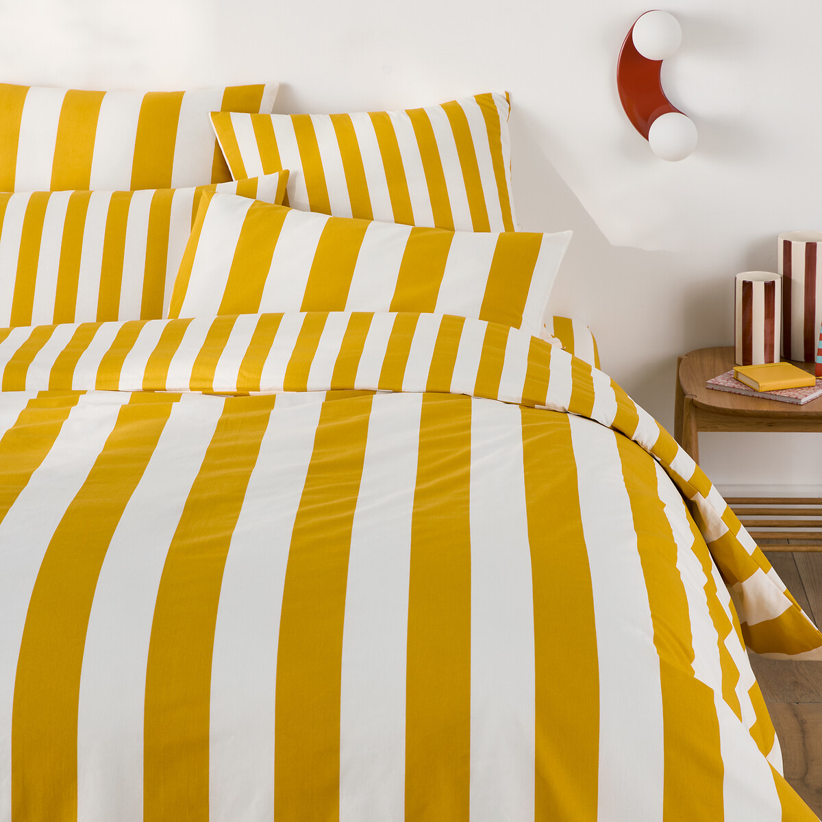 Housse de couette en coton, HENDAYE JAUNE rayé jaune, LA REDOUTE INTERIEURS