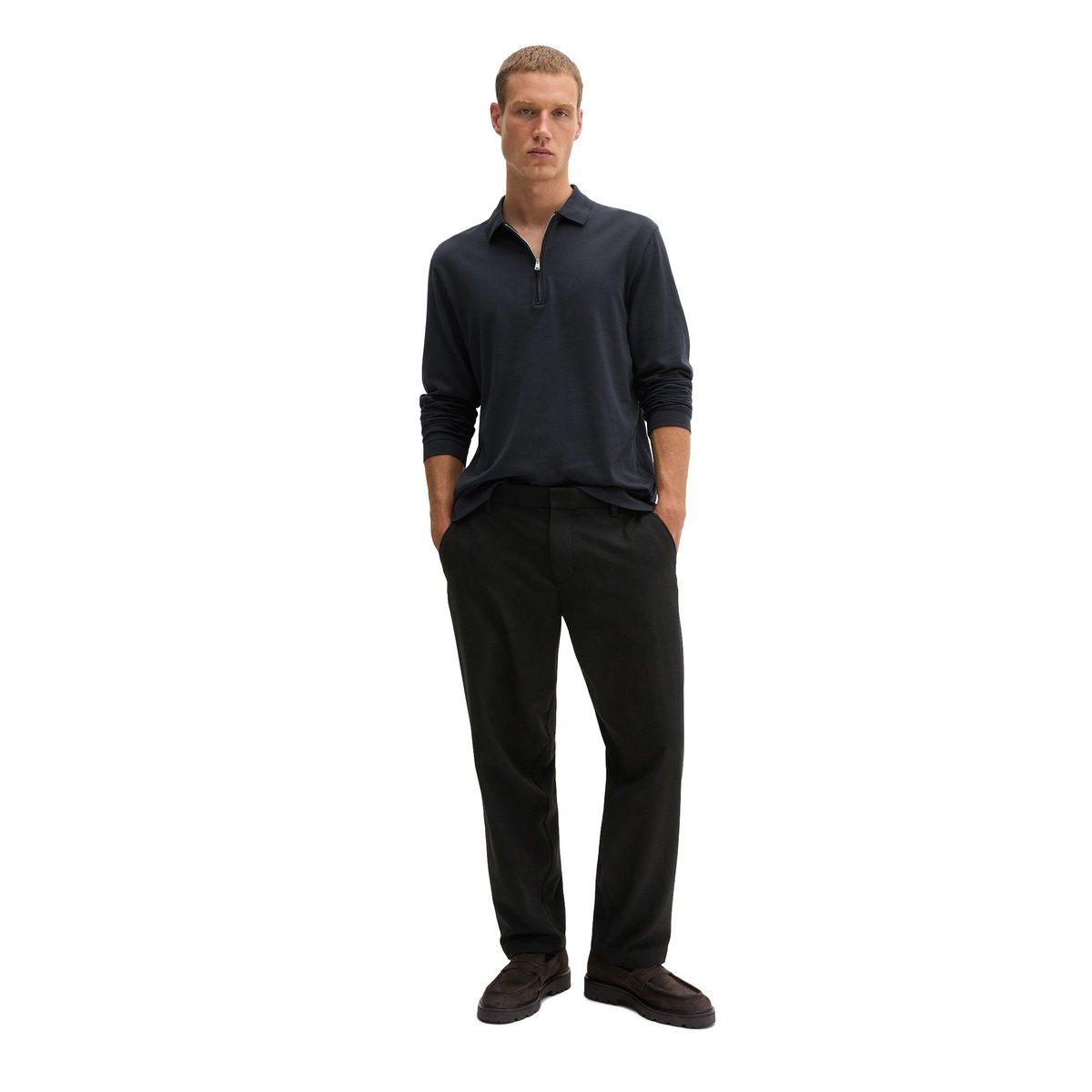 Polo à manches longues, coupe classique en jersey de coton bio tout doux noir, MARC O'POLO