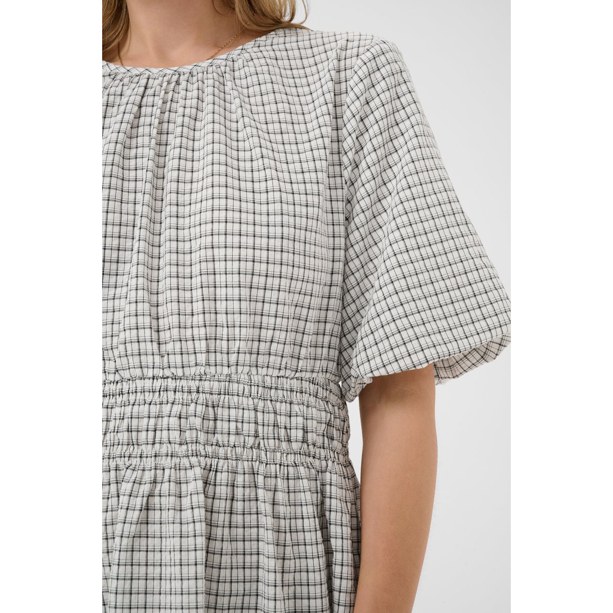 Robe blanc noir white black check, CREAM