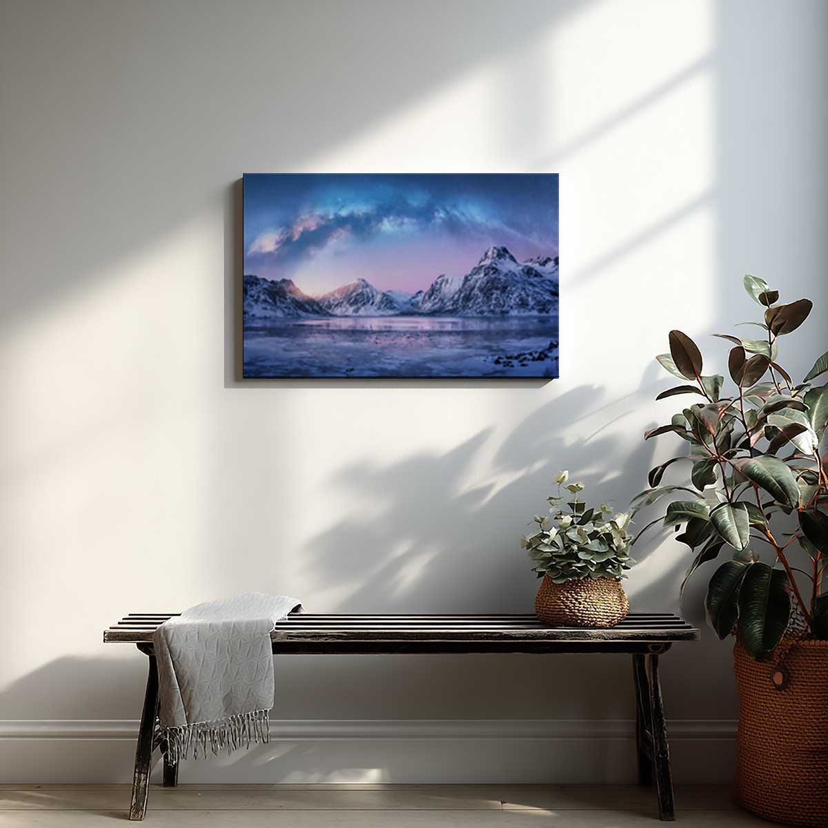 Tableau montagnes enneigées sous la voie lactée toile imprimée, HEXOA