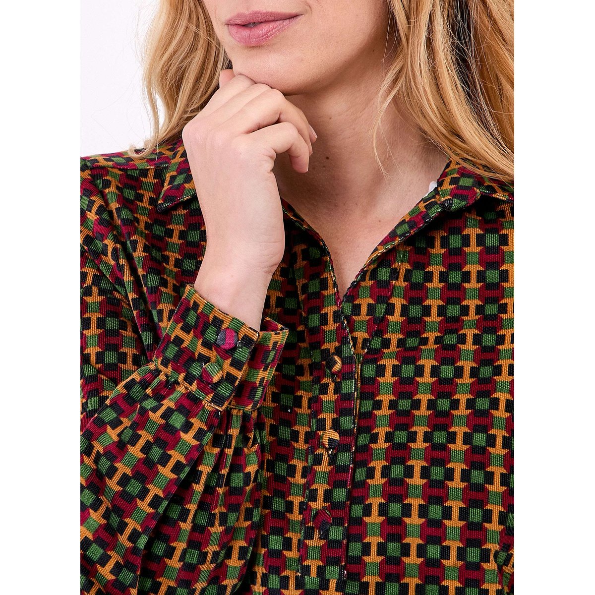 Robe droite velours imprimé côtelé PASSO vert signal, PRINCESSE NOMADE