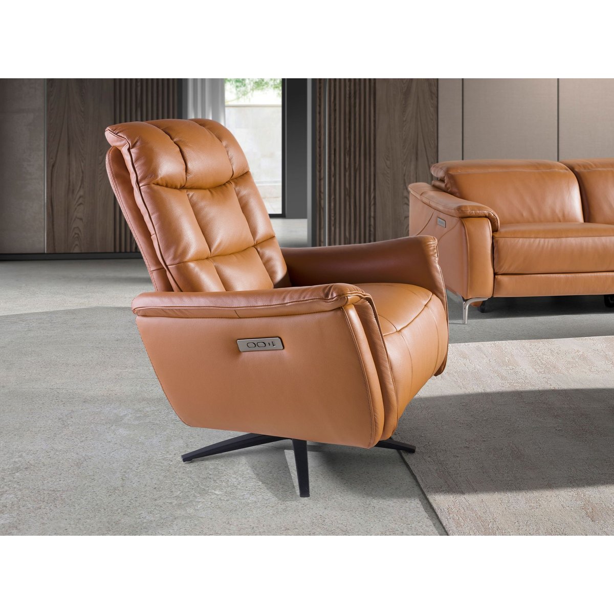 Fauteuil pivotant en cuir marron | noir, ANGEL CERDA