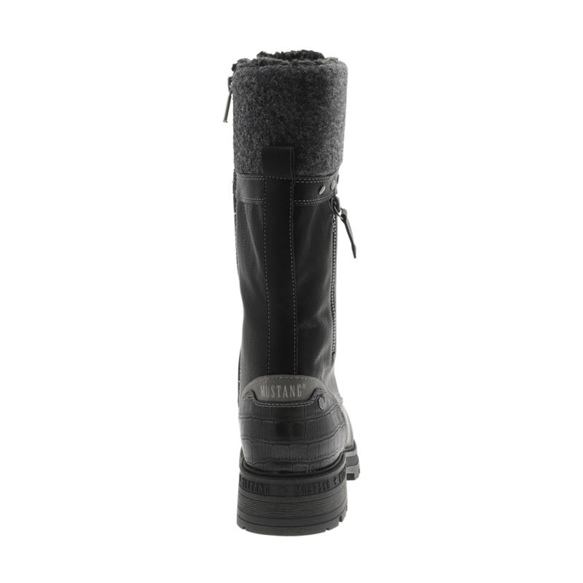 Bottes noires à talon décroché bas ornées d'une fermeture éclair décorative noires, MUSTANG