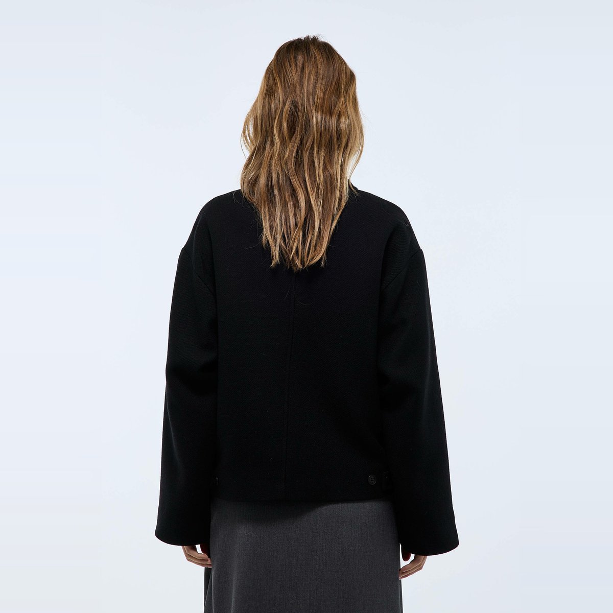 Blouson uni boutonné contenant de la laine noir, MONOPRIX