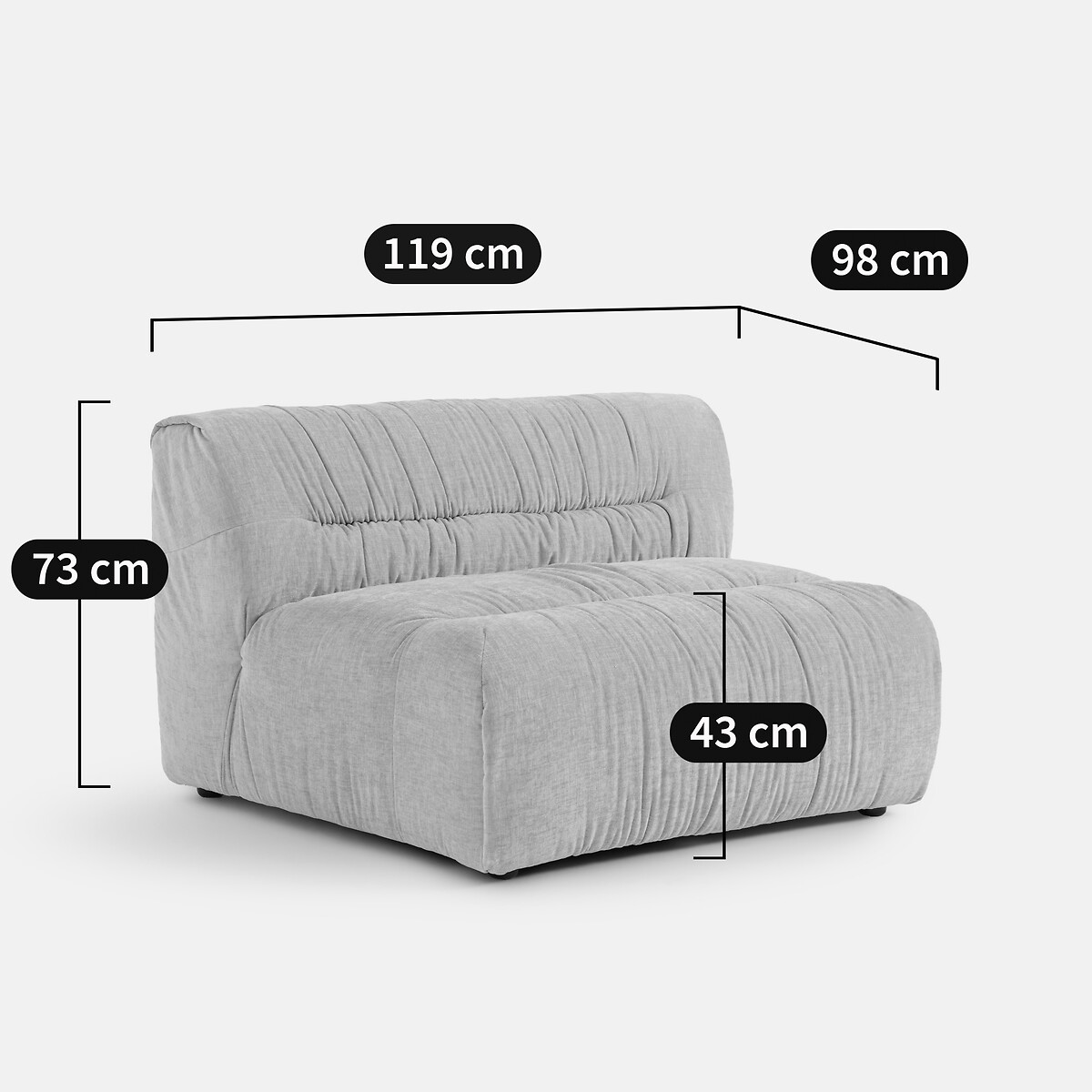 Elemento de poltrona para sofá modular, em chenille flamejado, SWEETY bege, LA REDOUTE INTERIEURS