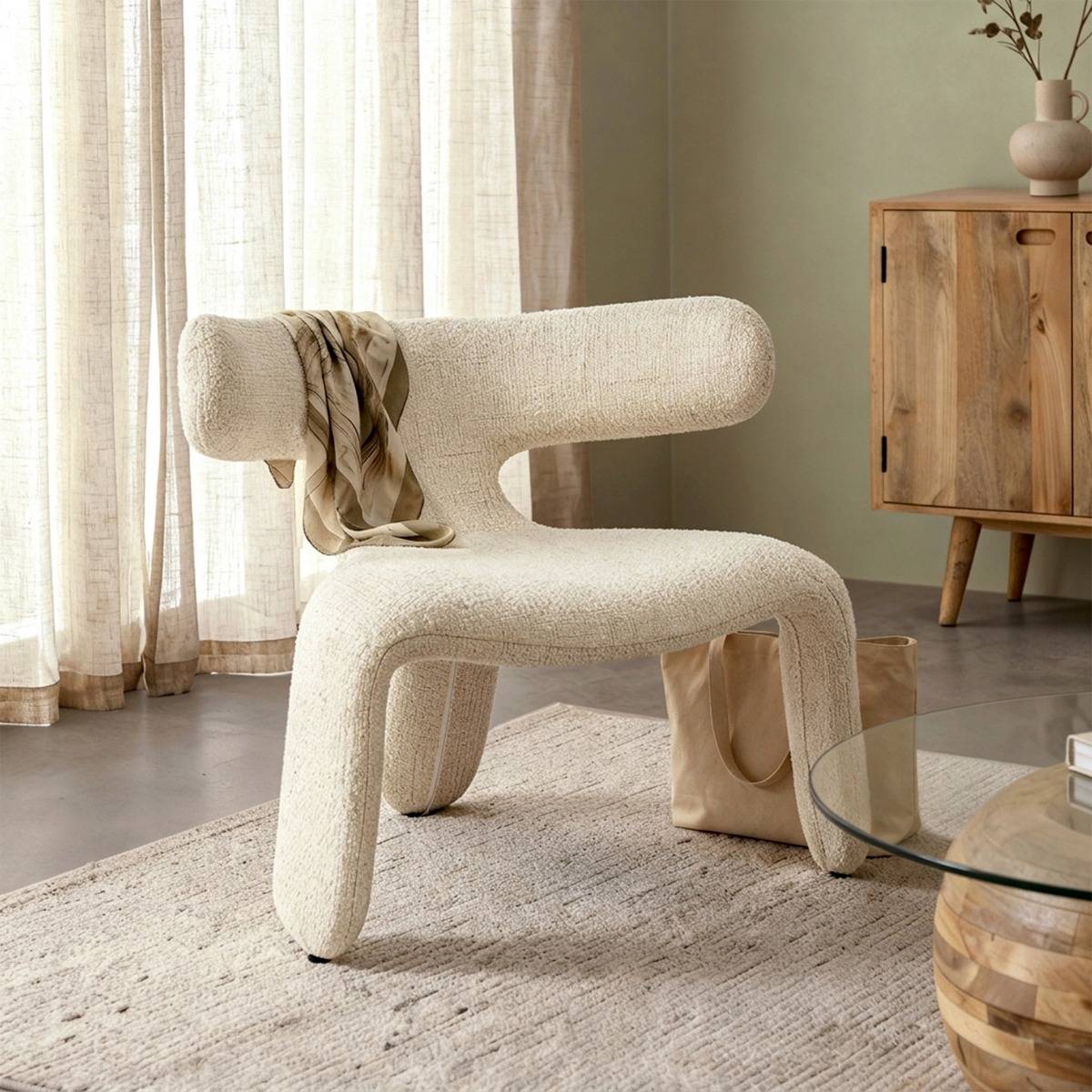 Fauteuil en tissu RÉMY blanc, MADE IN MEUBLES 