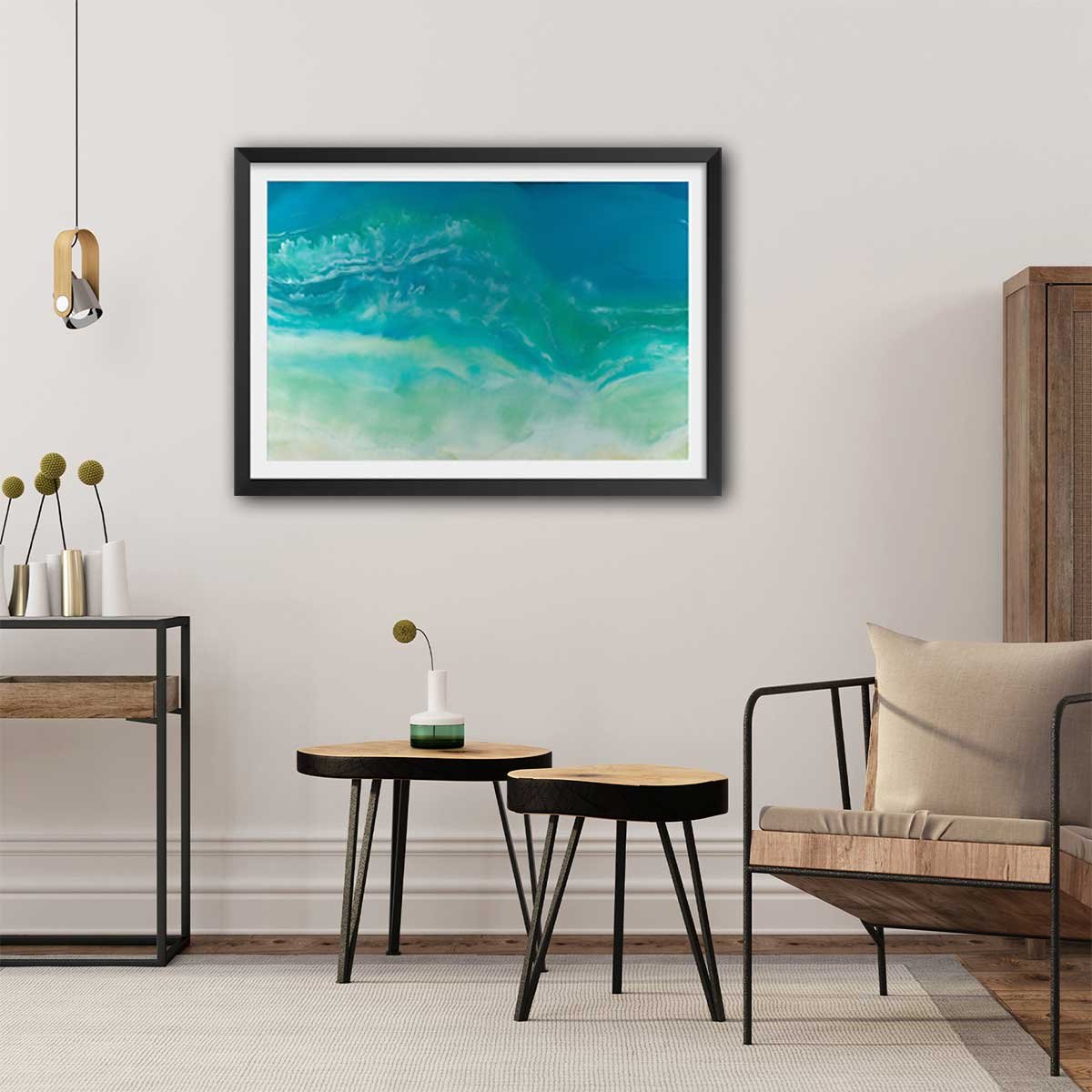 Poster bleu fluide affiche + cadre en bois - noir, HEXOA