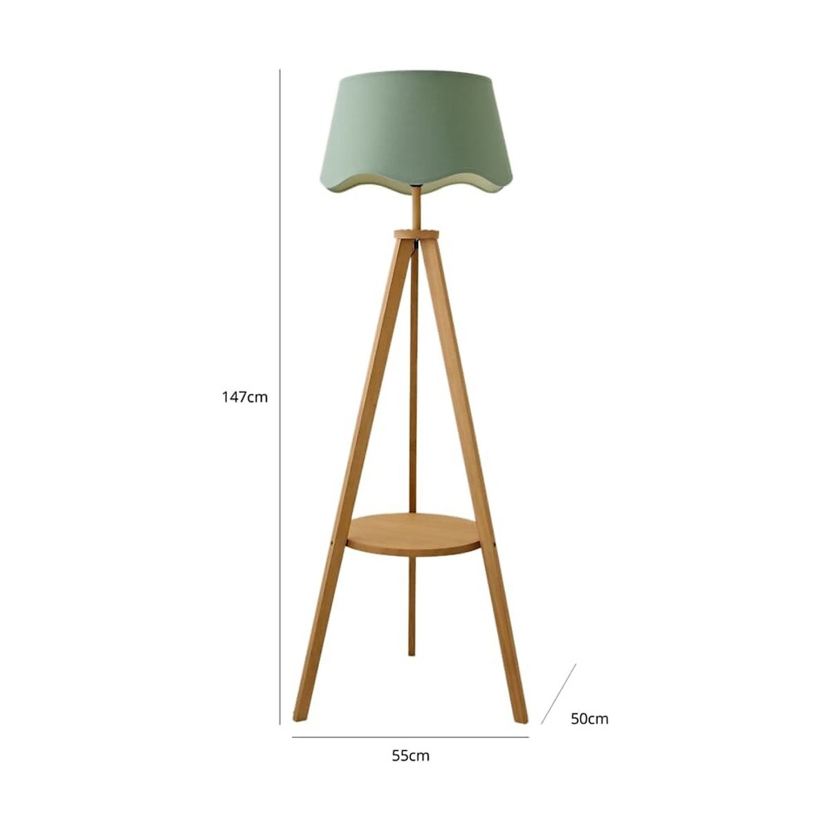 Morrina Wooden Shelf Floor Lamp with Scalloped Shade green, SO'HOME