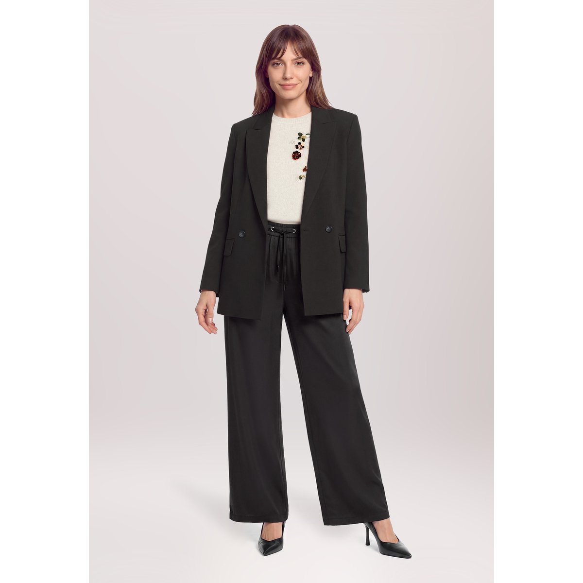 Pantalon à enfiler à jambes larges noir, BETTY & CO