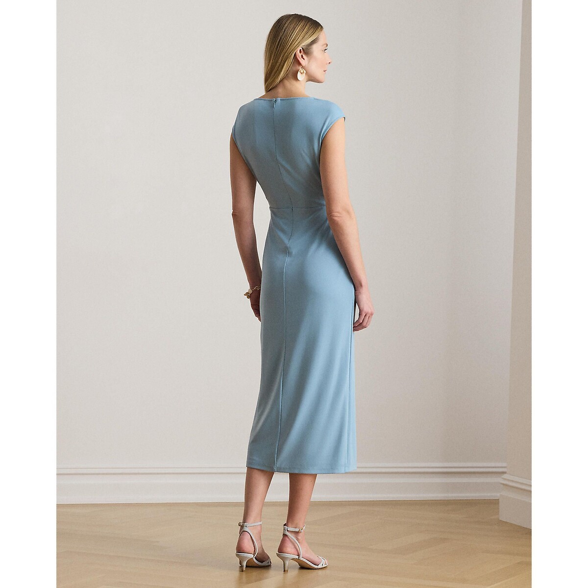 Robe midi manches courtes drapée bleu clair, LAUREN RALPH LAUREN