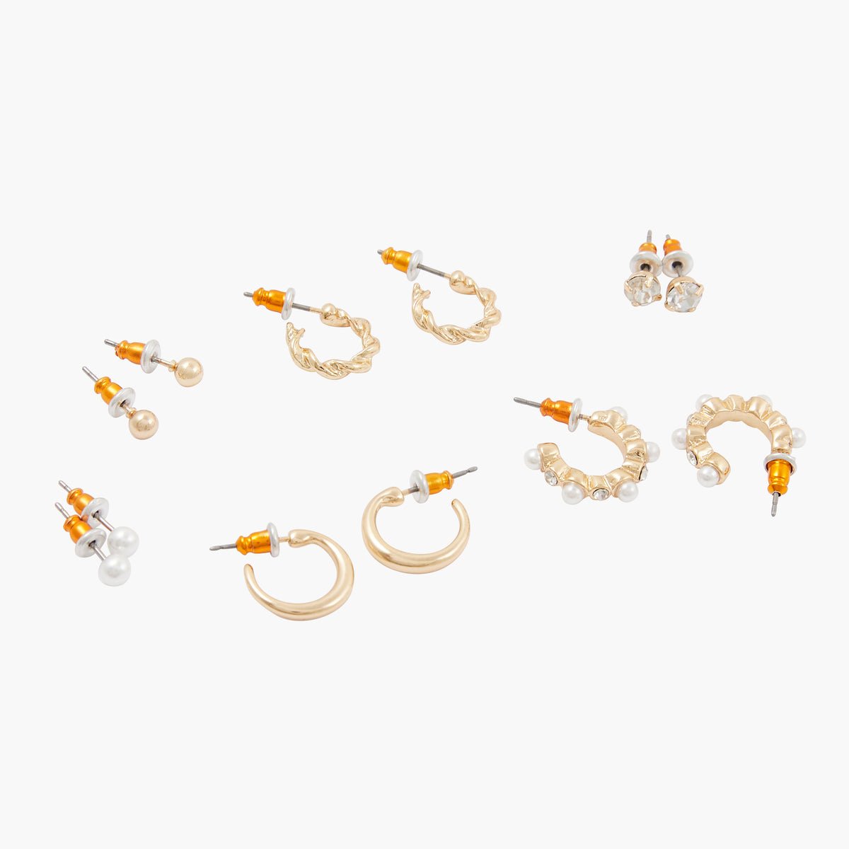 Set de 6 paires de boucles d'oreilles puces et créoles doré, BALABOOSTE