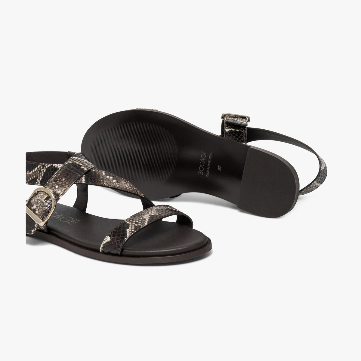 Sandale Plate en cuir NINON python python marron, BOCAGE