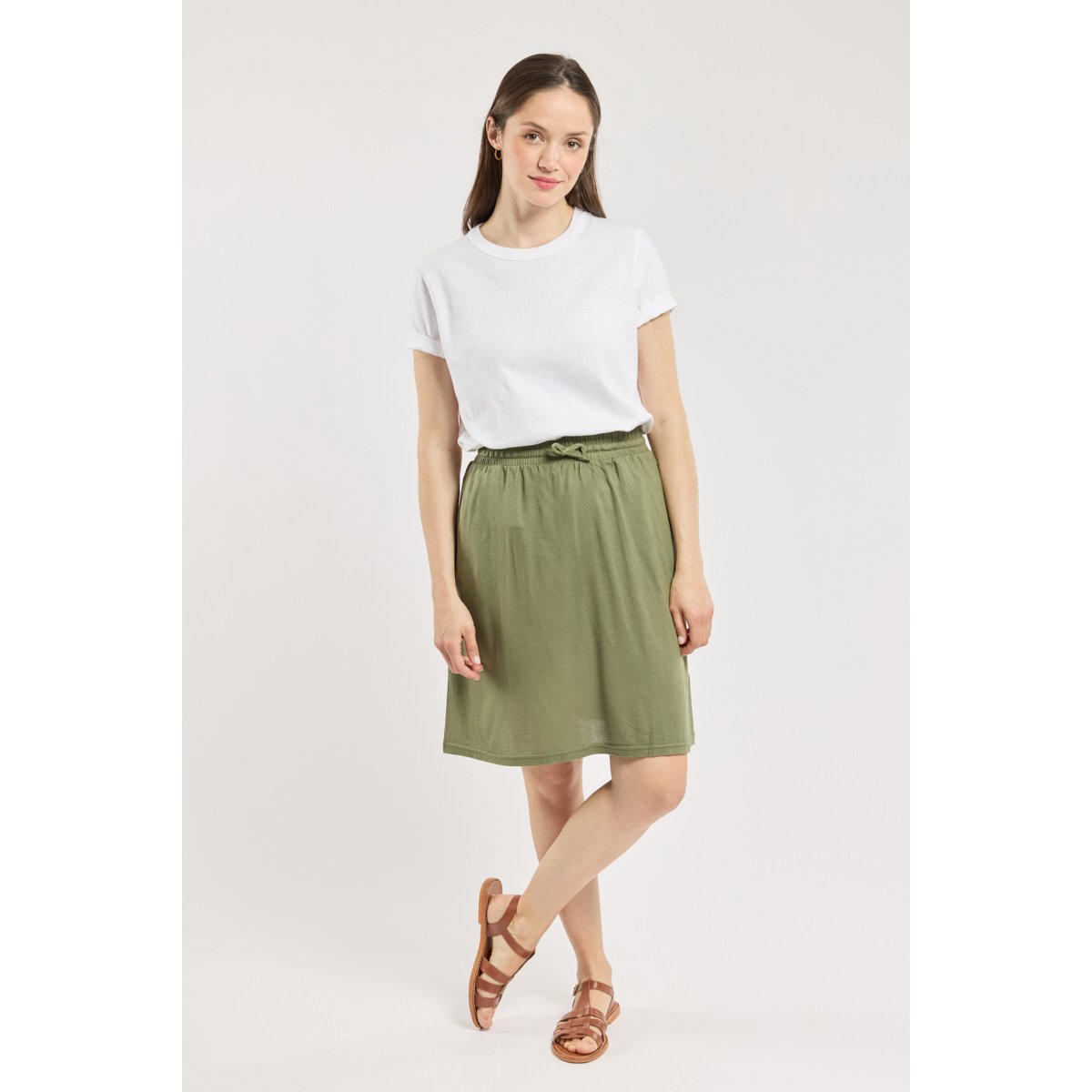 Jupe taille élastiquée en coton et modal military, ARMOR-LUX