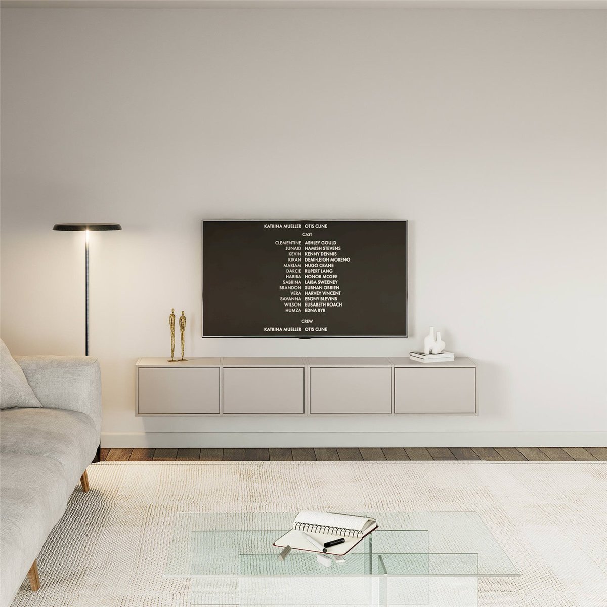 Meuble tv suspendu collection FRAMME cachemire, RECOLLECTION