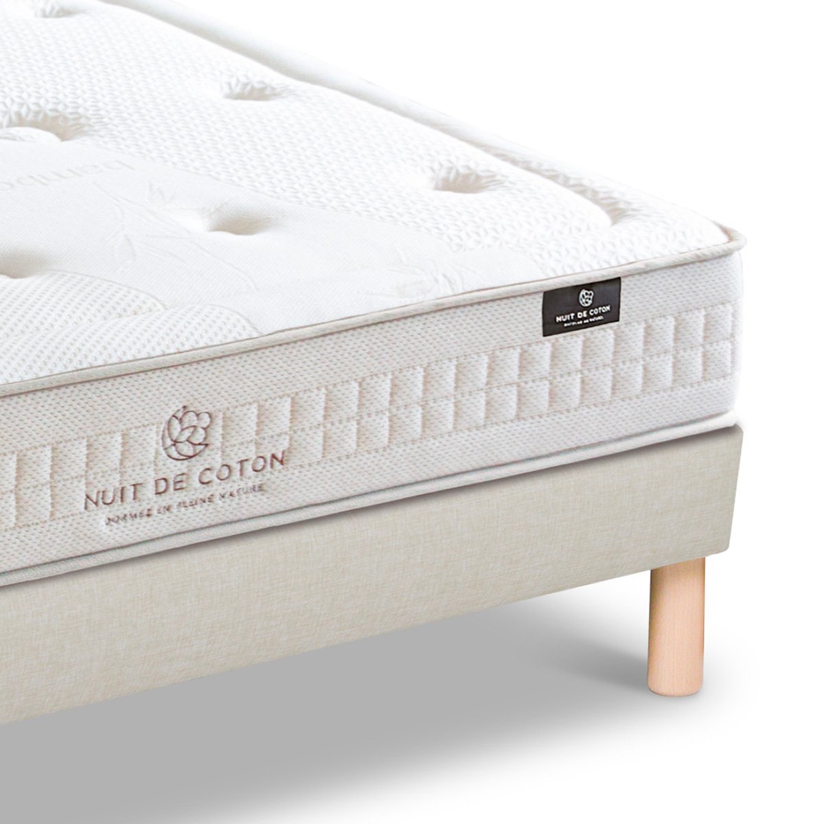 Pack Prélude 2.0 140x200 cm Matelas Latex 100% Naturel + Sommier Bois + Accessoires beige, BELLECOUR