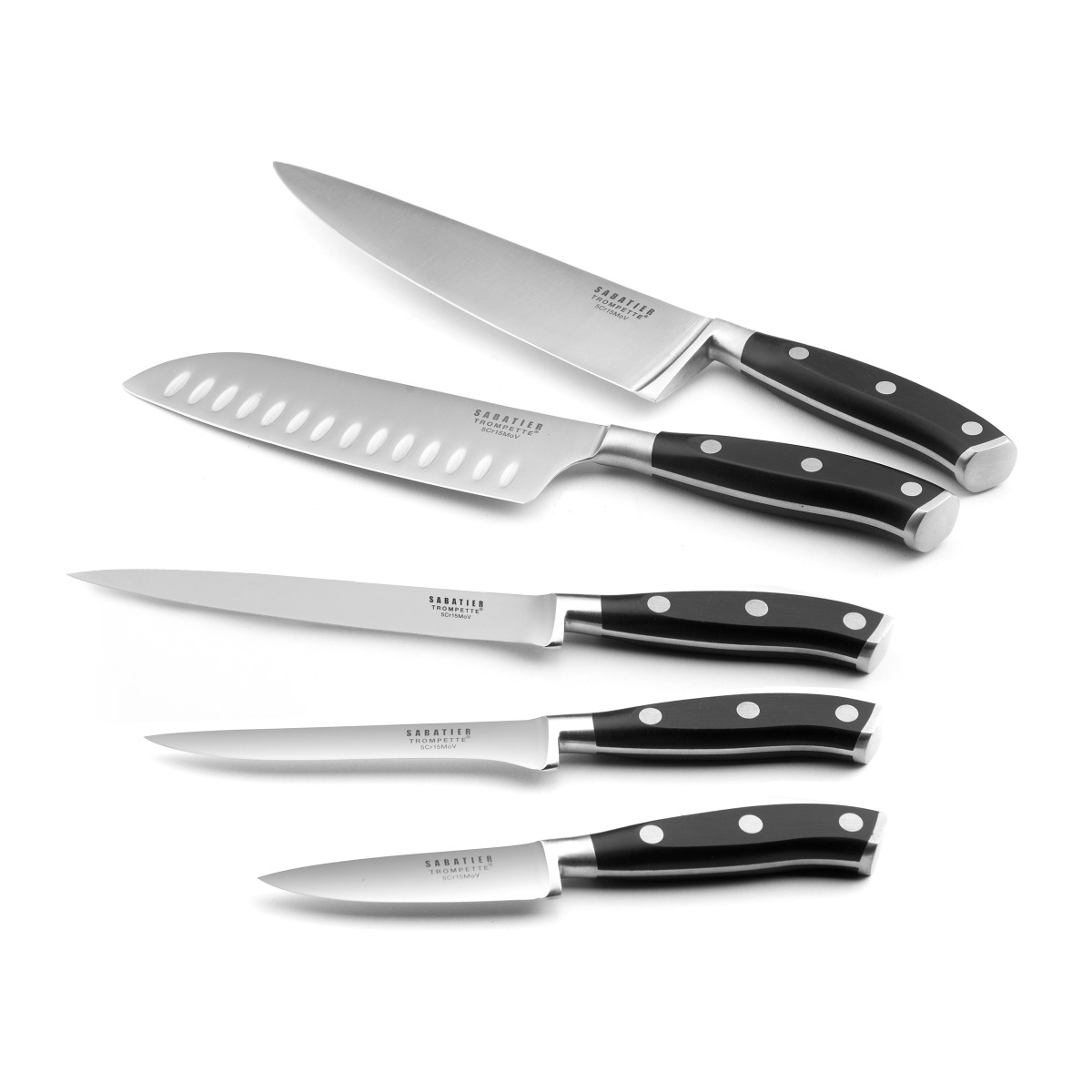 Bloc magnétique 5 couteaux de cuisine - VULCANO noir, SABATIER TROMPETTE