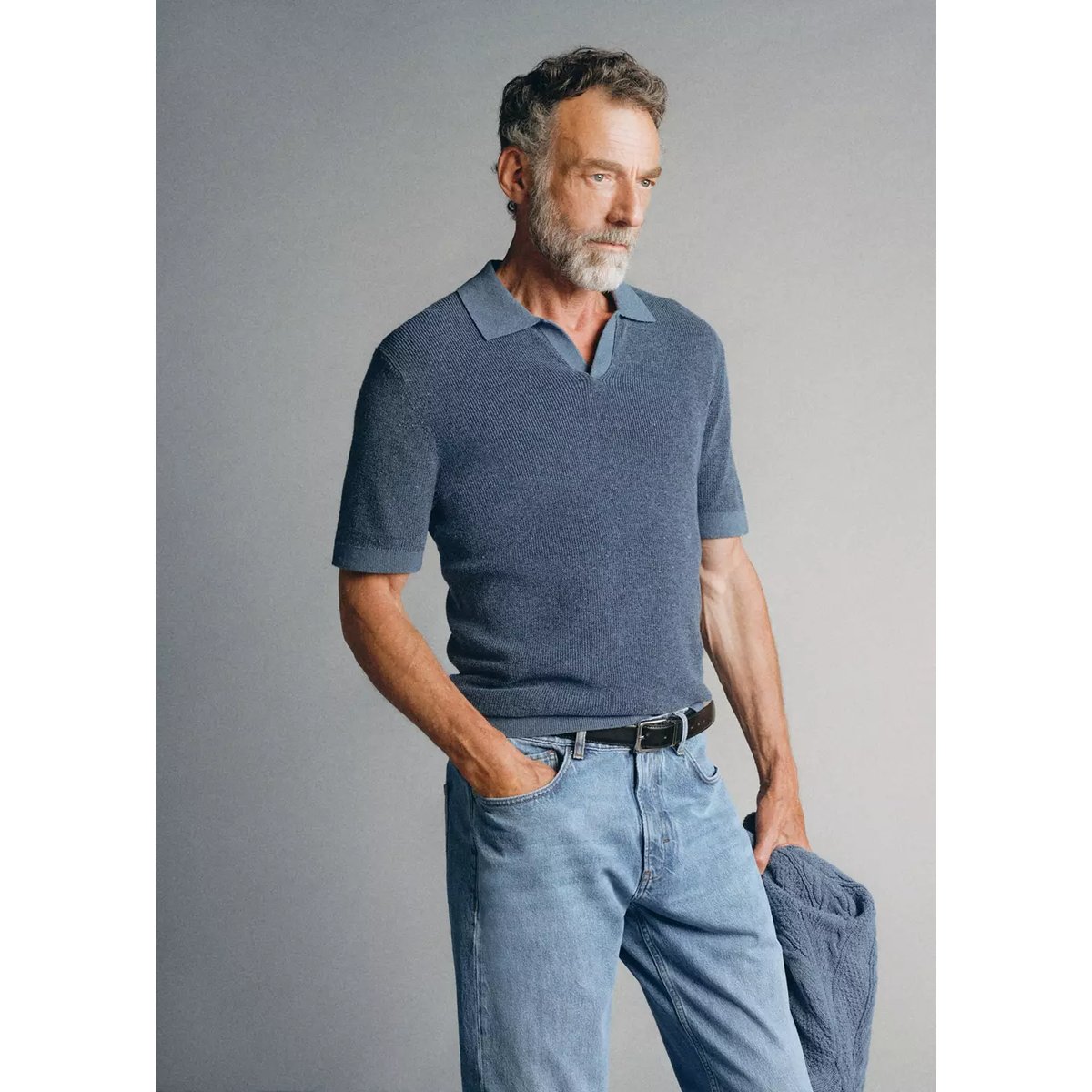 Polo en mélange de coton fil Pinori Filati bleu marine, MANGO MAN