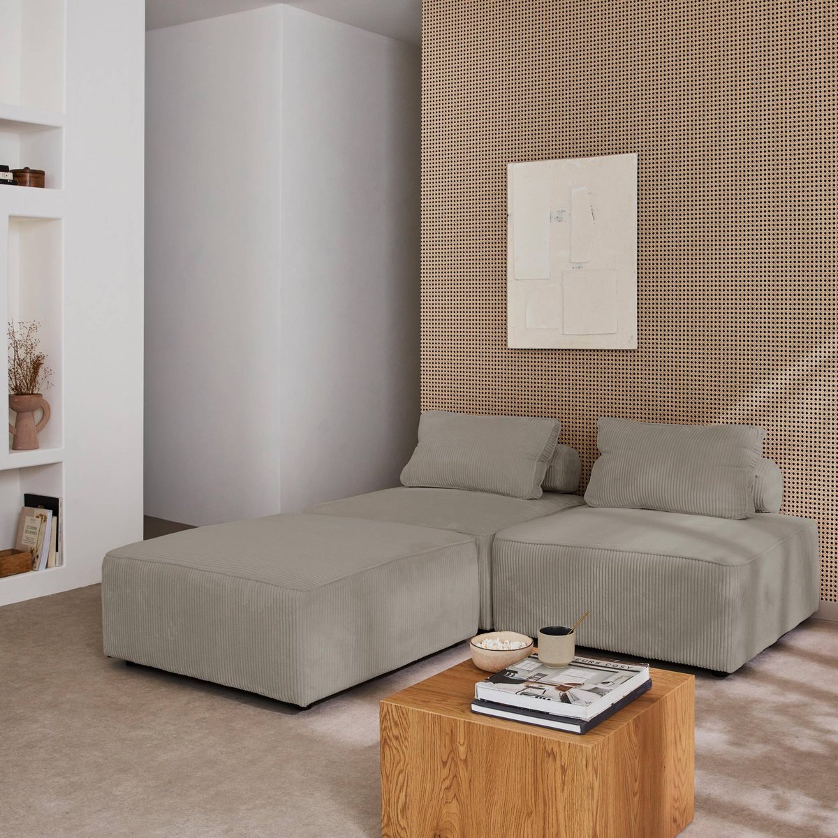 Chauffeuse pour canapé modulable velours côtelé (lot de 3) LAO gris clair, SWEEEK