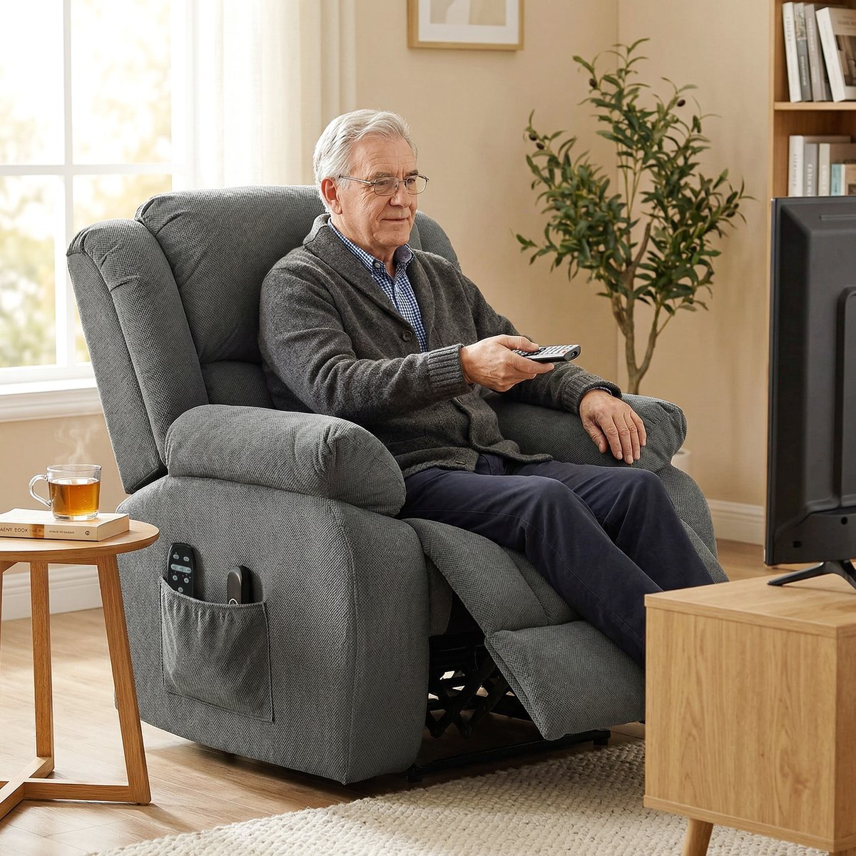 Fauteuil releveur multifonctionnel Velours gris, HOMCOM