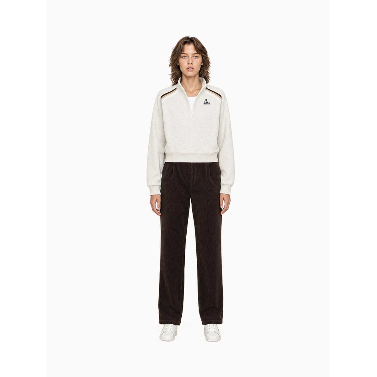Sweat demi-zippé oversize en double face avec bandes rayées Heritage beige, LE COQ SPORTIF