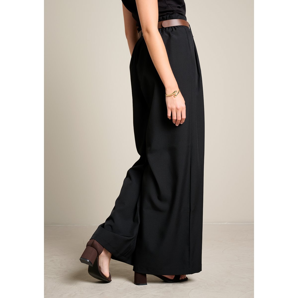 Pantalon large ceinturé noir, LOLALIZA