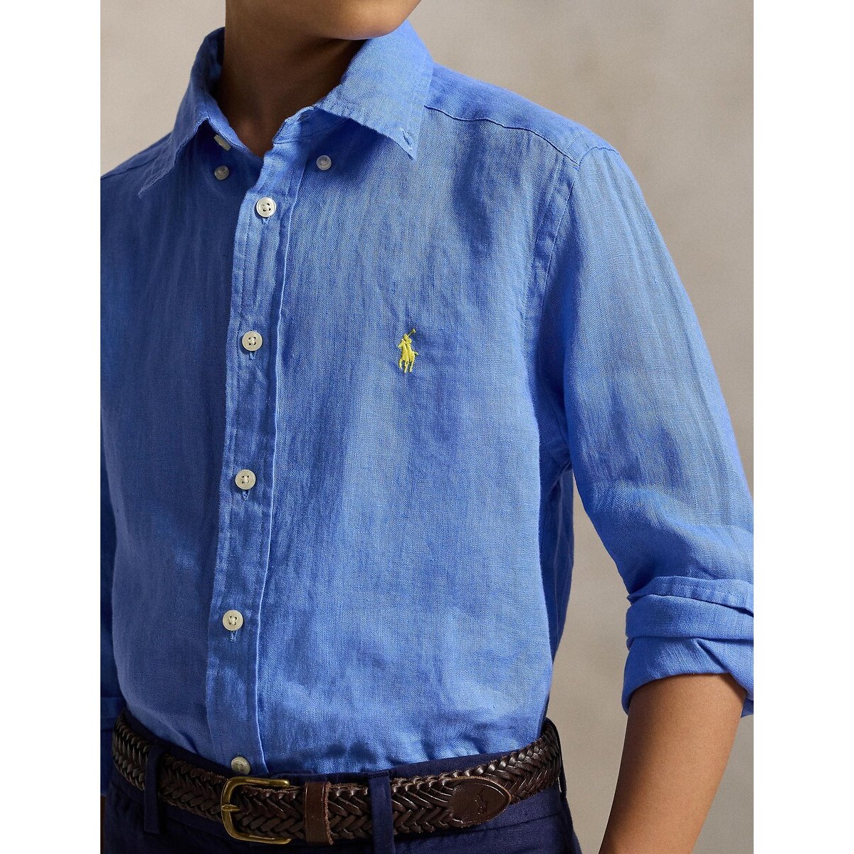 Hemd met lange mouwen in linnen blauw, POLO RALPH LAUREN