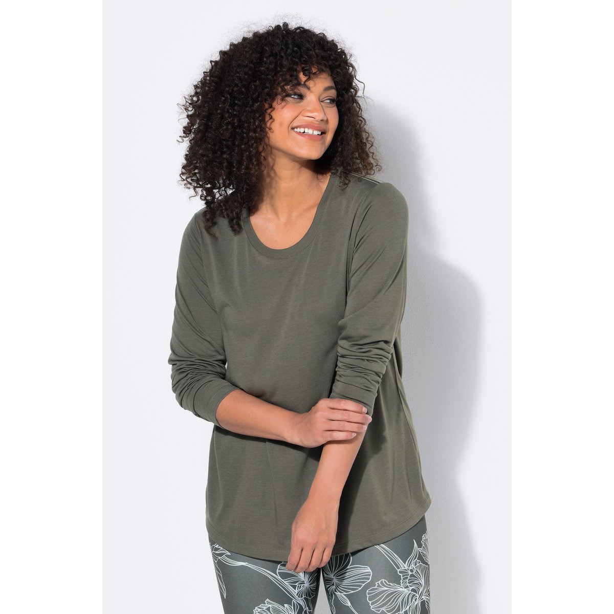 T-shirt technique antibactérien, col rond gris olive, ULLA POPKEN