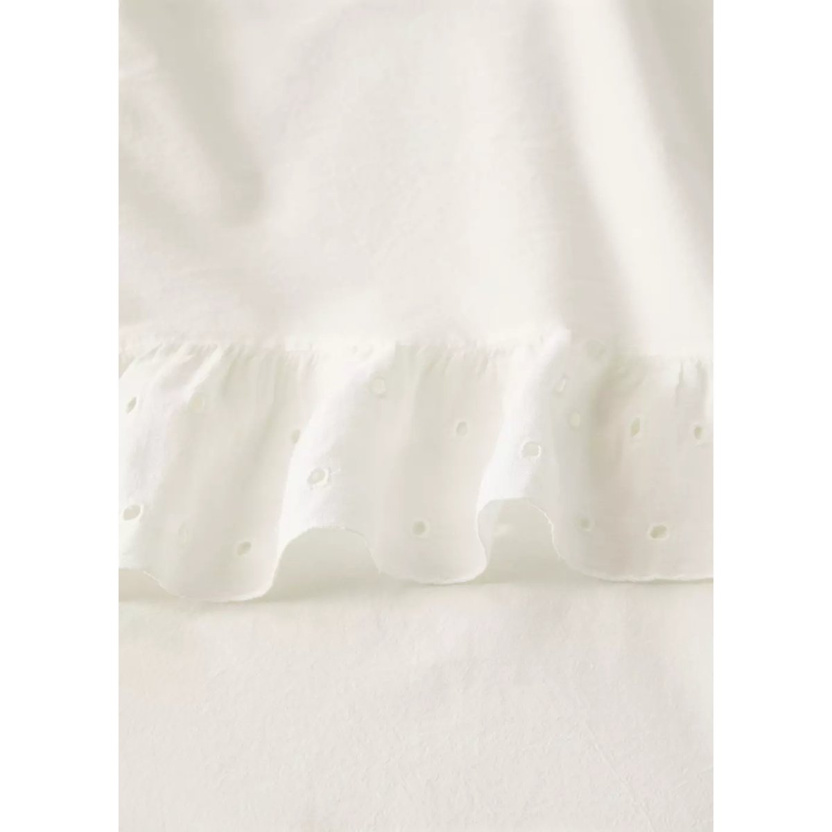 Drap plat coton garment-wash volant lin lit 150/160 cm blanc cassé, MANGO HOME