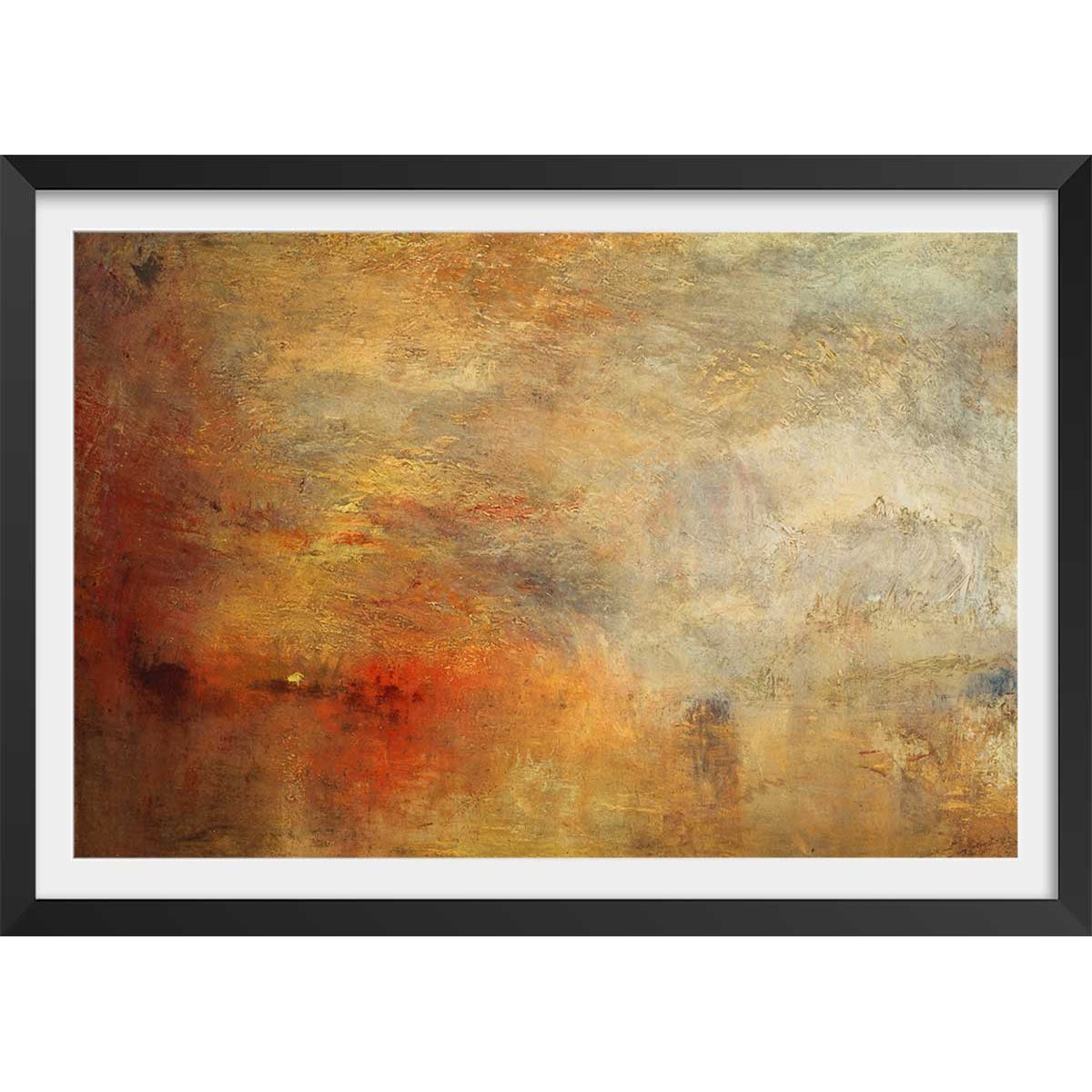 Poster Soleil couchant sur un lac - Joseph Mallord William Turner affiche + cadre en bois - noir, HEXOA
