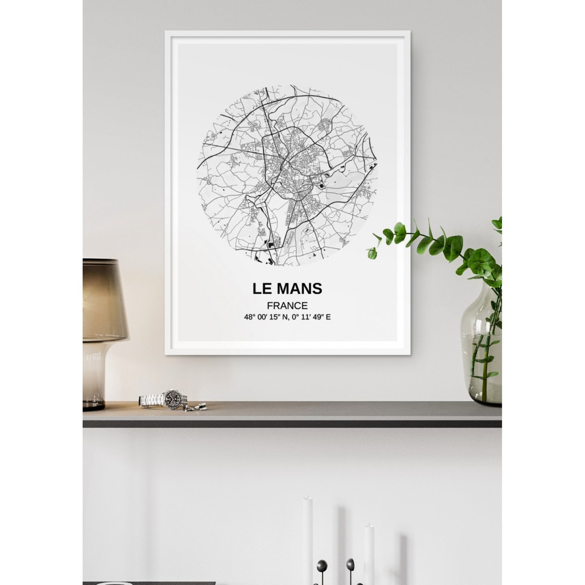 Affiche Carte Le Mans blanc, L'AFFICHERIE