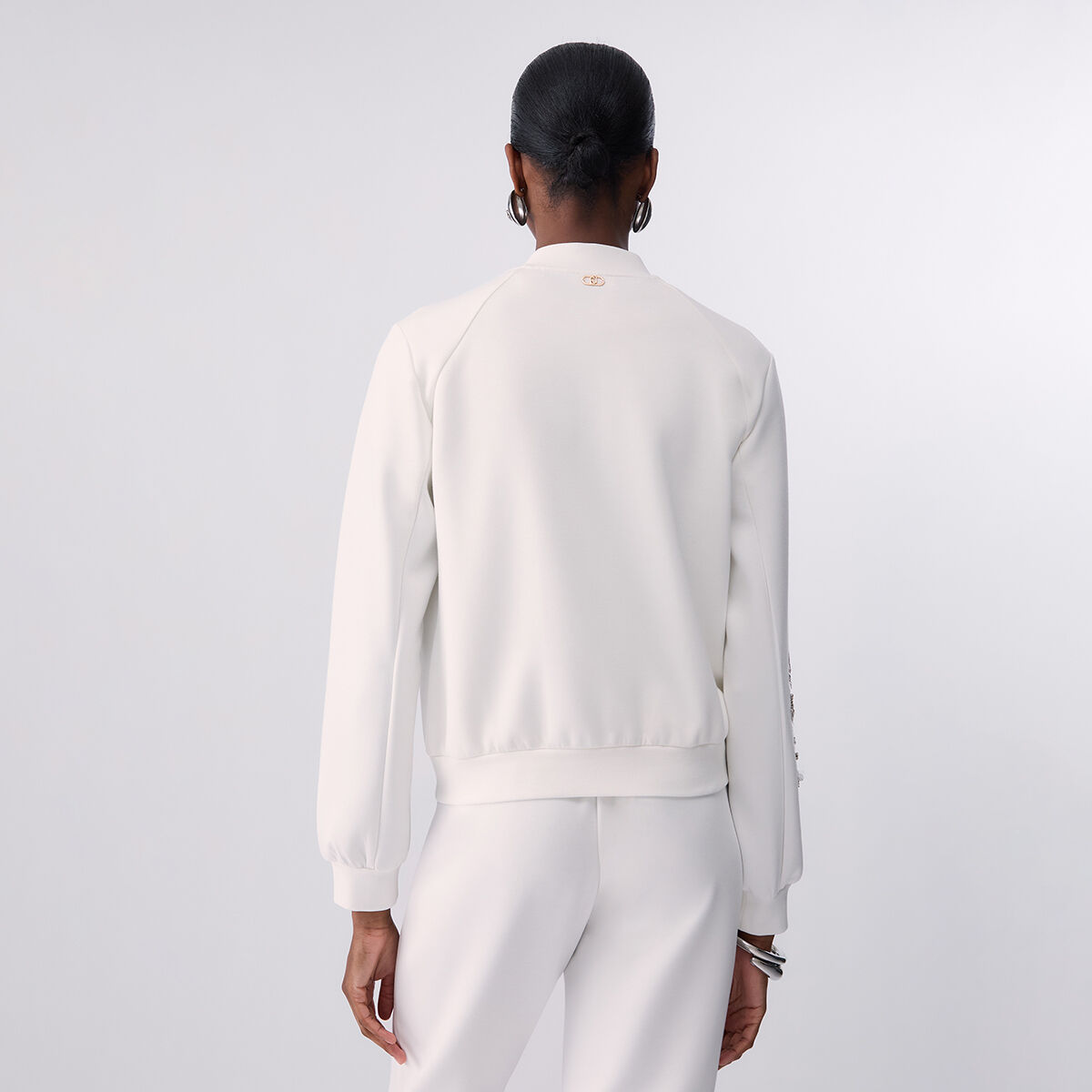 Sweat-shirt zippé et broderies bijoux blanc laine, LIU JO